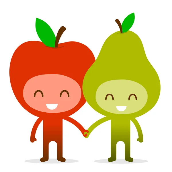 Friendly Fruit Couple Apple and Pear — Stock Vector