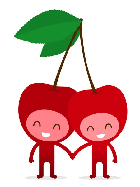 Cherry couple holding hands — Stock Vector