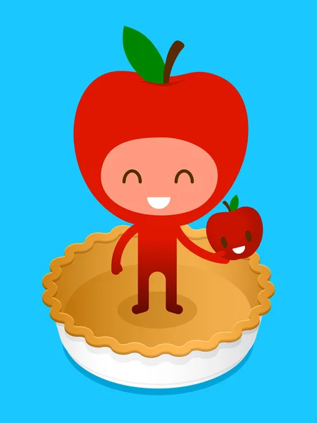 Friedly personnage de bande dessinée tenant pomme sur tarte — Image vectorielle