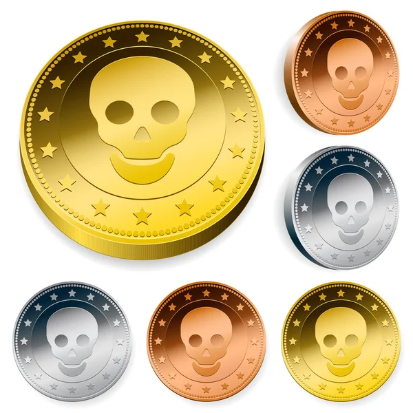 Conjunto de moedas ou token com crânio — Vetor de Stock