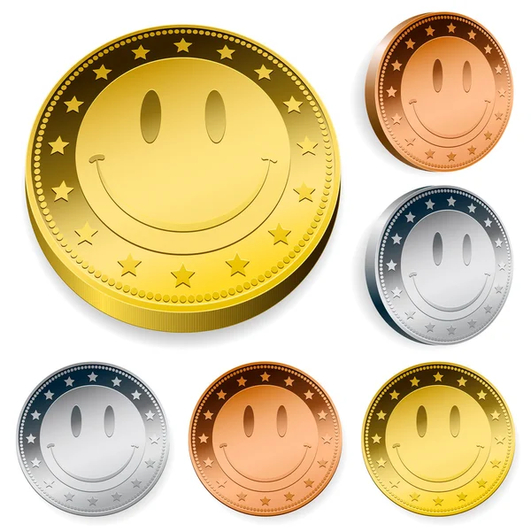 Coin Or Token Set With Smiley Face — Stock Vector