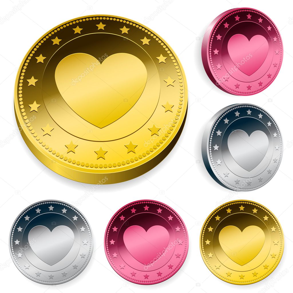 Coin Or Token Set With Heart