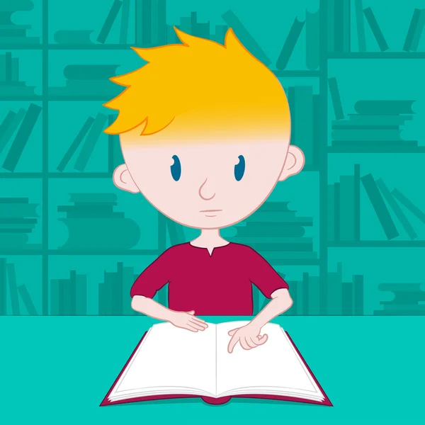 Boy _ reading _ library — Stockvektor