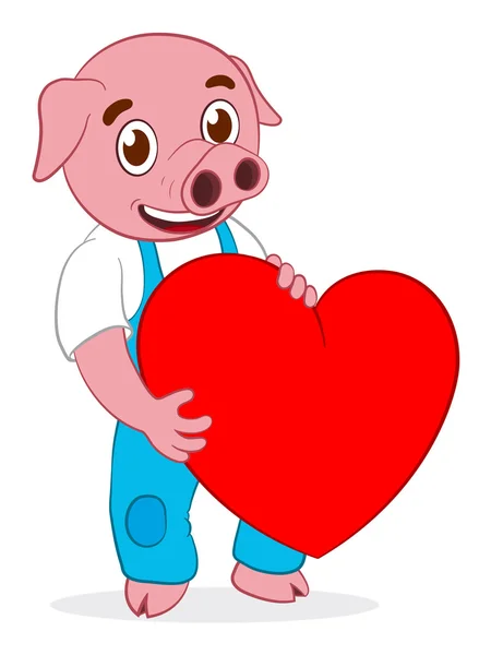 Pig_cartoon_heart — Stok Vektör