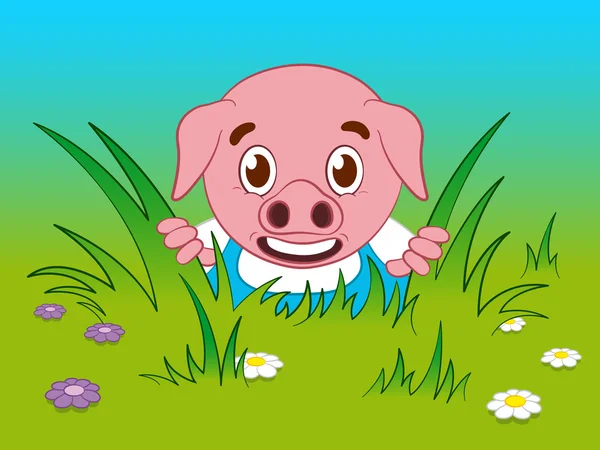 Pig_cartoon_searching_grass — ストックベクタ