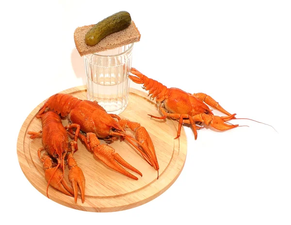 Vodka with bread and boiled crawfish — Stock Photo, Image
