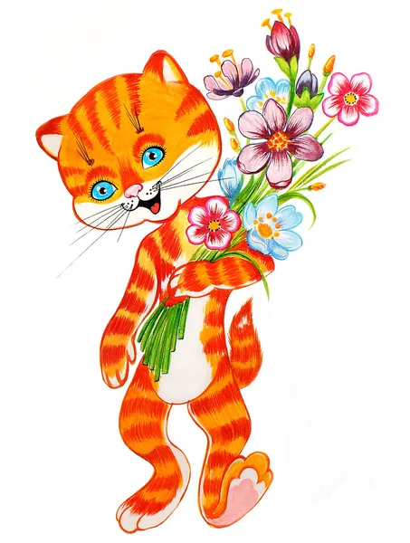 Niedliche Katze wint eine Blume — Stockfoto