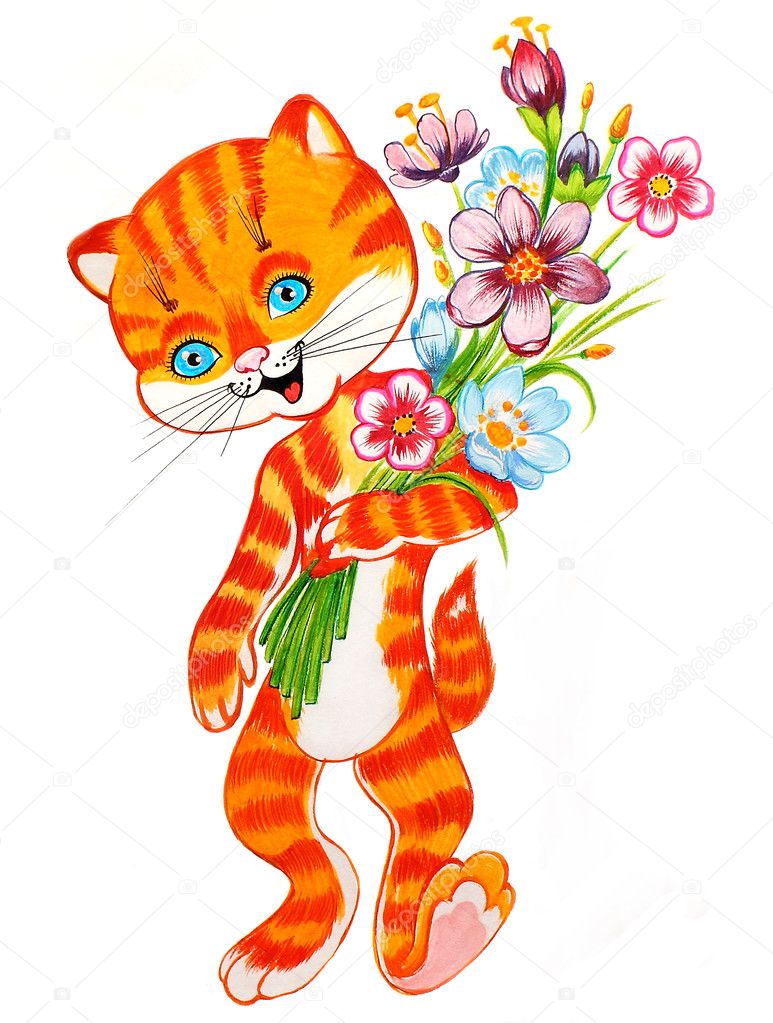Cute cat wint a flowers
