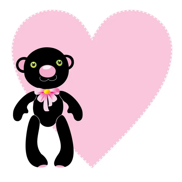 Zwarte beer met roze hart. vectorillustratie — Stockvector