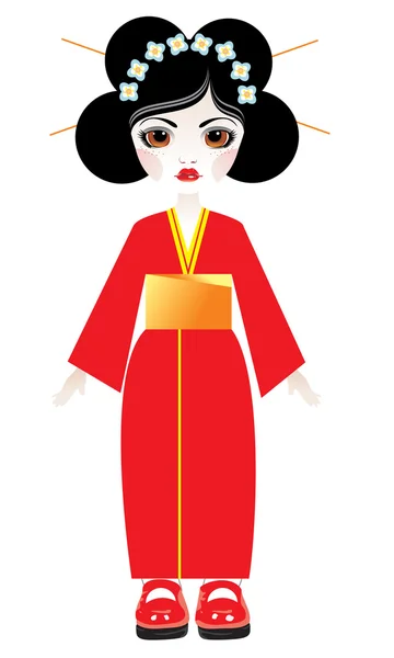 Doll in a red kimono — Stock Vector