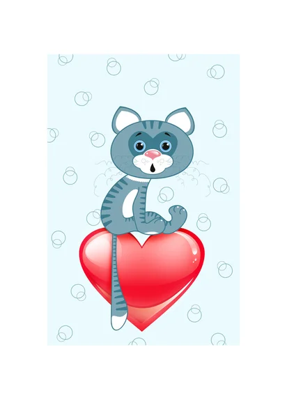 Gatto grigio su un cuore — Foto Stock