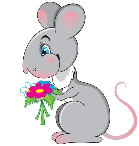 Rat med en blommor: söt vektor illustration. — Stock vektor