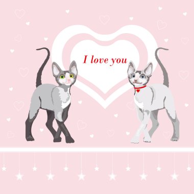 Two cute cat: Valentines day illustration clipart