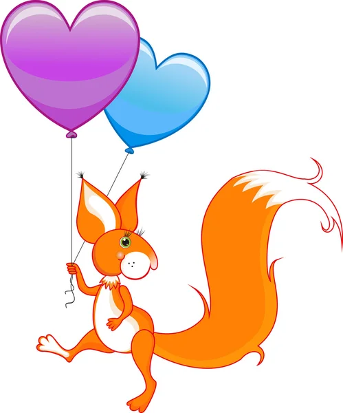 Schattige eekhoorn met een twee ballonnen — Stockvector