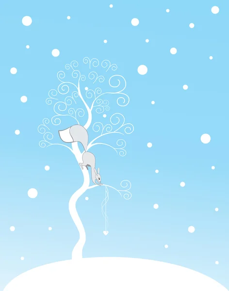 Beyaz bir ağaç üzerinde gri sincabı — Stok Vektör