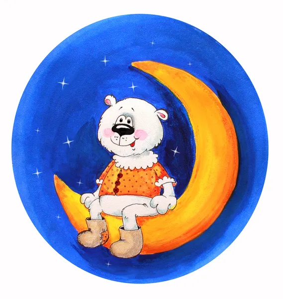 달에 북극곰입니다. 수채화 그림. — 스톡 사진