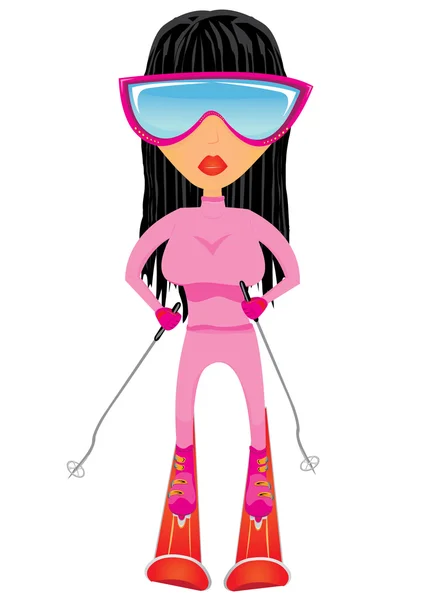 Glamour girl skiing on a slope — Stock Vector