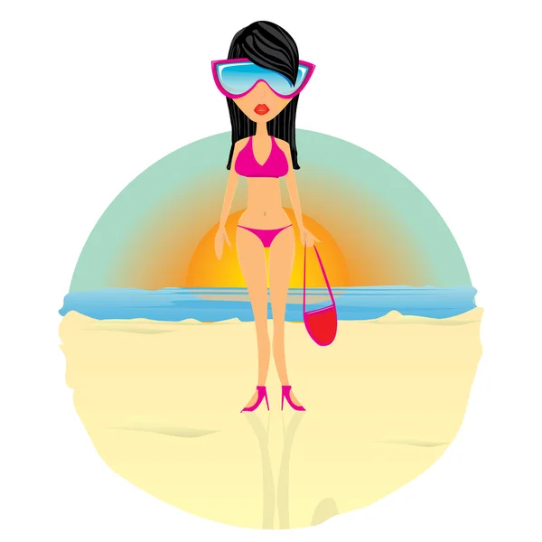 Glamour ragazza alla moda spiaggia . — Vettoriale Stock