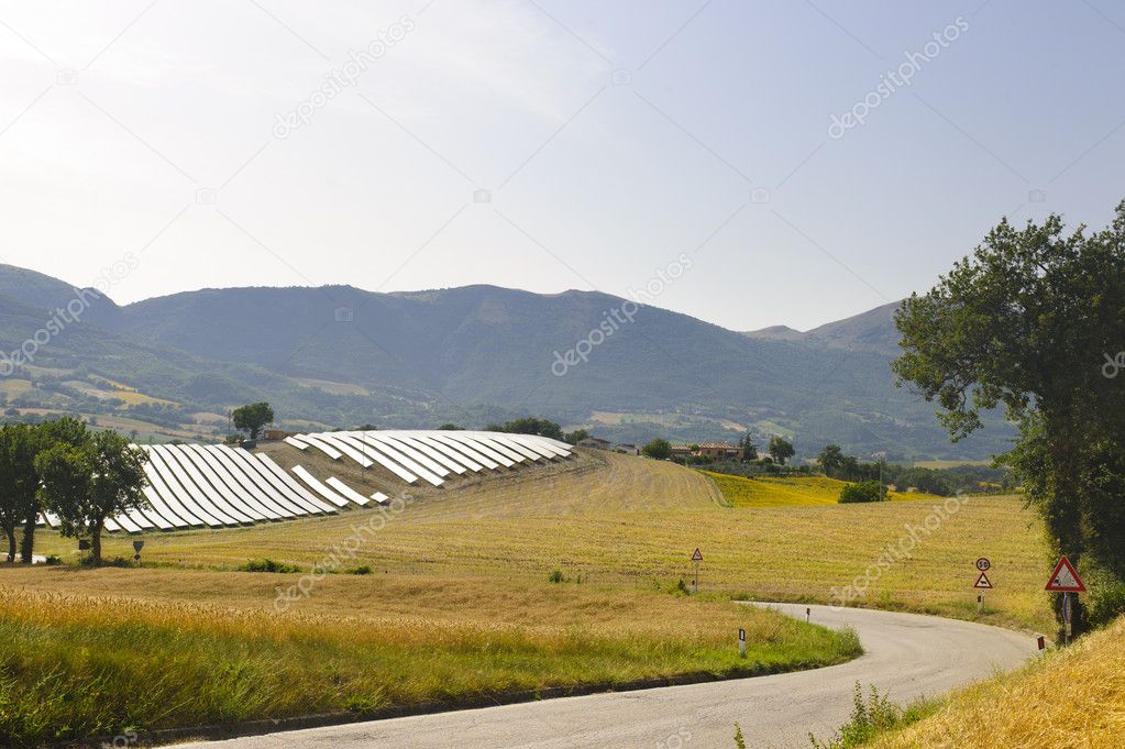 Landscape in Marches with solar panels