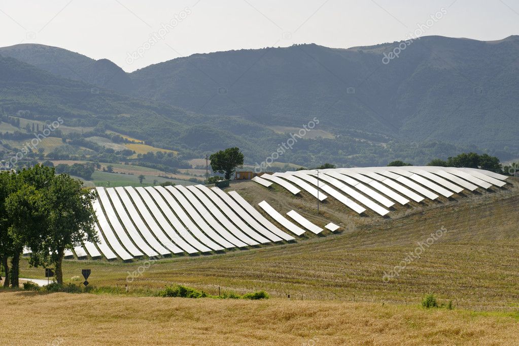 Landscape in Marches with solar panels