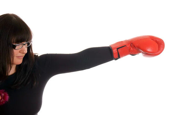 Junge Frau mit Boxhandschuhen — Stockfoto