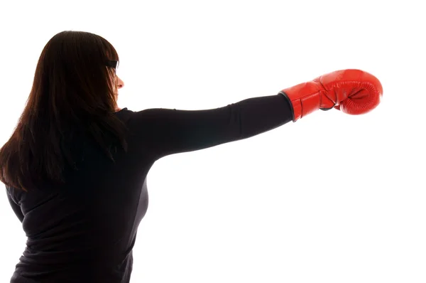 Młoda kobieta w rękawiczkach bokserskich Obrazy Stockowe bez tantiem