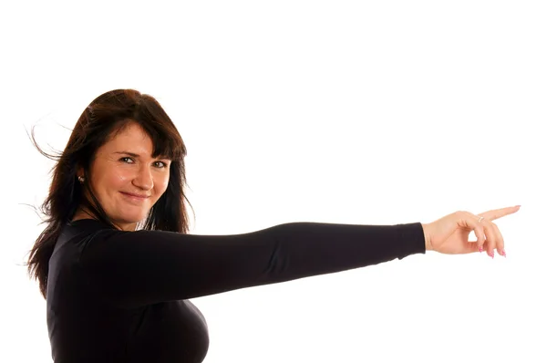 Portrait d'une jeune femme avec les doigts pointés vers l'avant — Photo