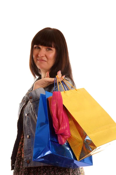 Atrakcyjny dziewczynka z torby na zakupy — Zdjęcie stockowe