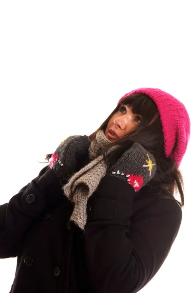 Porträtt av en ung kvinna i vinterkläder — Stockfoto