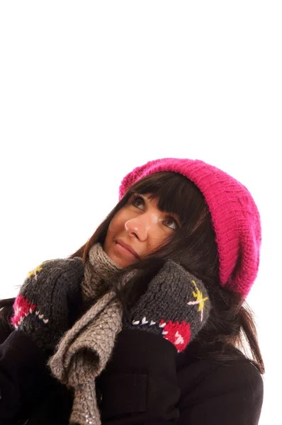 Portré egy fiatal nőről téli ruhában — Stock Fotó