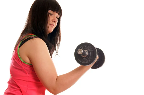 Menina desportiva treinado com hantels — Fotografia de Stock