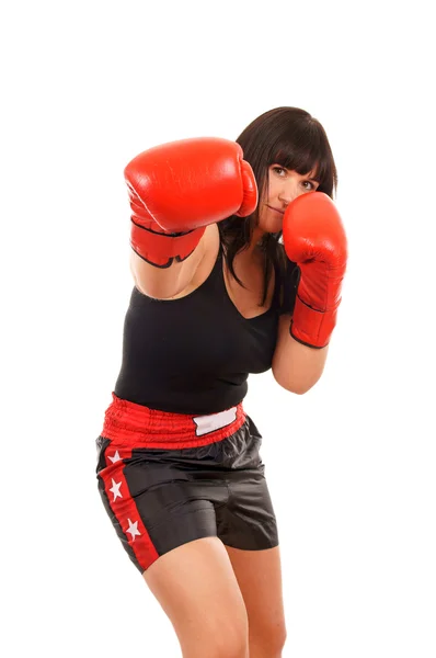 Menina atlética com luvas de boxe — Fotografia de Stock