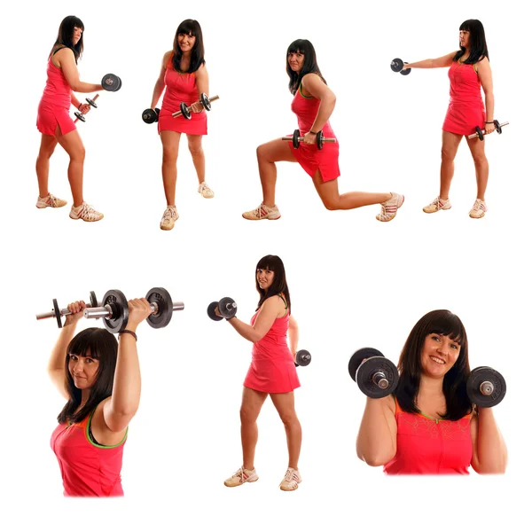 Deportiva chica entrenado con hantels —  Fotos de Stock