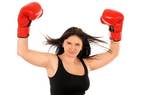 Ragazza atletica con i guanti da boxe — Foto Stock