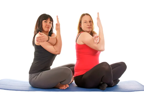 Twee aantrekkelijke sportieve meisjes maakt yoga — Stockfoto