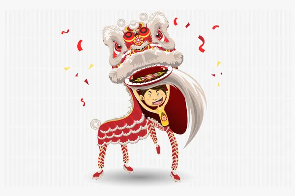 Chinese Lion Dancing — Stock Vector