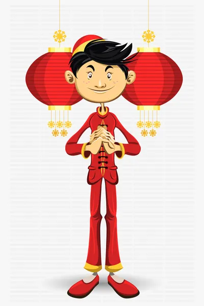 Tarjeta de felicitación de año nuevo de niño chino — Vector de stock
