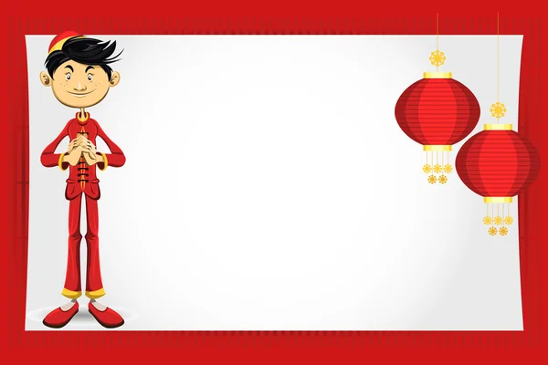 Kínai fiú New Year-üdvözlőlap — Stock Vector