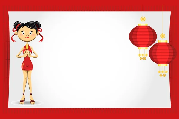 Κορίτσι κινεζική νέο έτος ευχετήρια κάρτα — Διανυσματικό Αρχείο