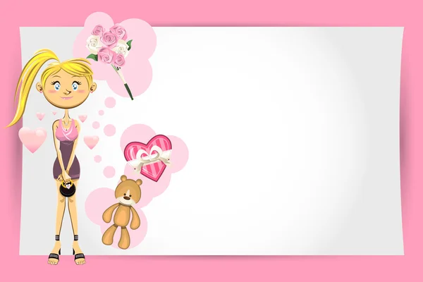 Valentine Girl cartão de saudação —  Vetores de Stock