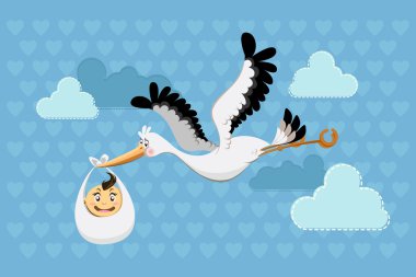 Flying Stork Delivery Baby Boy clipart