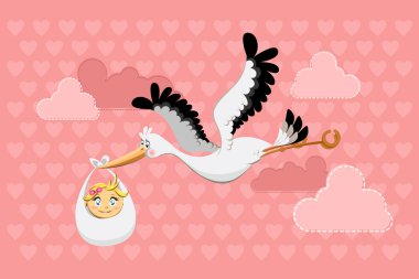 Flying Stork Delivery Baby Girl clipart