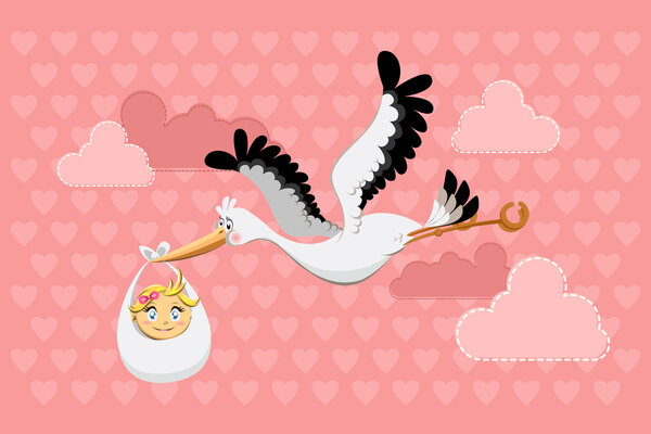 Flying Stork Delivery Baby Girl