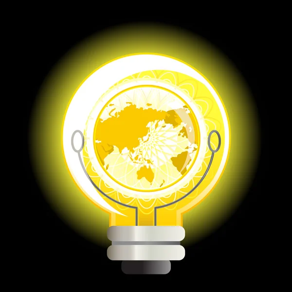 Yellow World Light Bulb — Stock Vector