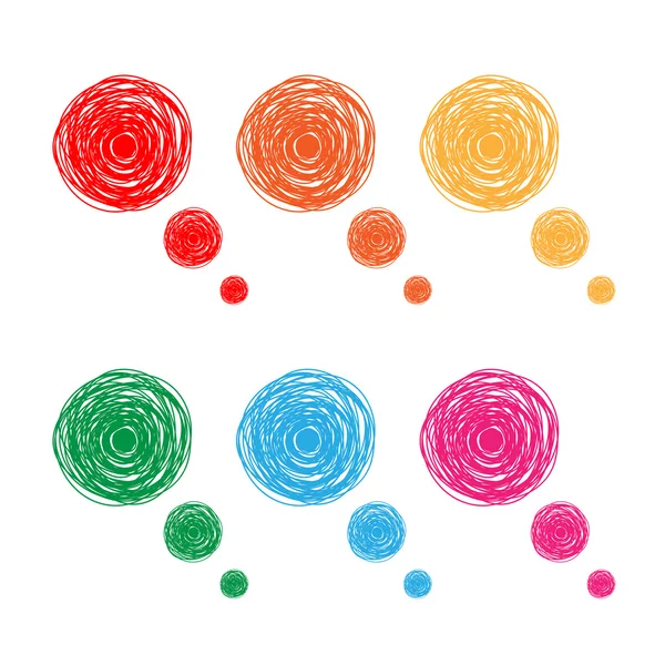 Coloridas burbujas de pensamiento dibujadas a mano — Vector de stock