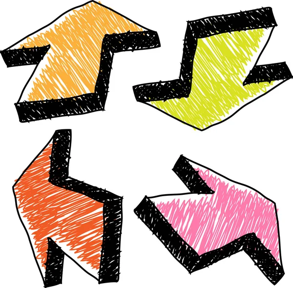 Flèches colorées dessinées à la main — Image vectorielle
