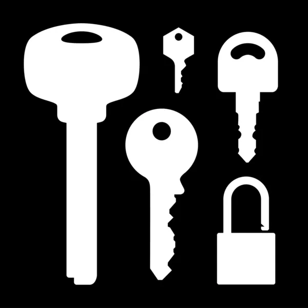 Conjunto de chaves de bloqueio no fundo preto, ilustração — Vetor de Stock