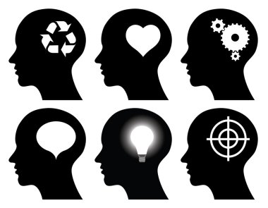 Black head profiles with idea symbols clipart