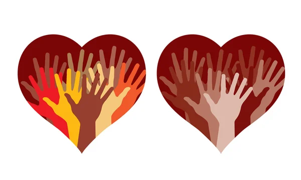 Corações com muitas mãos que ajudam —  Vetores de Stock