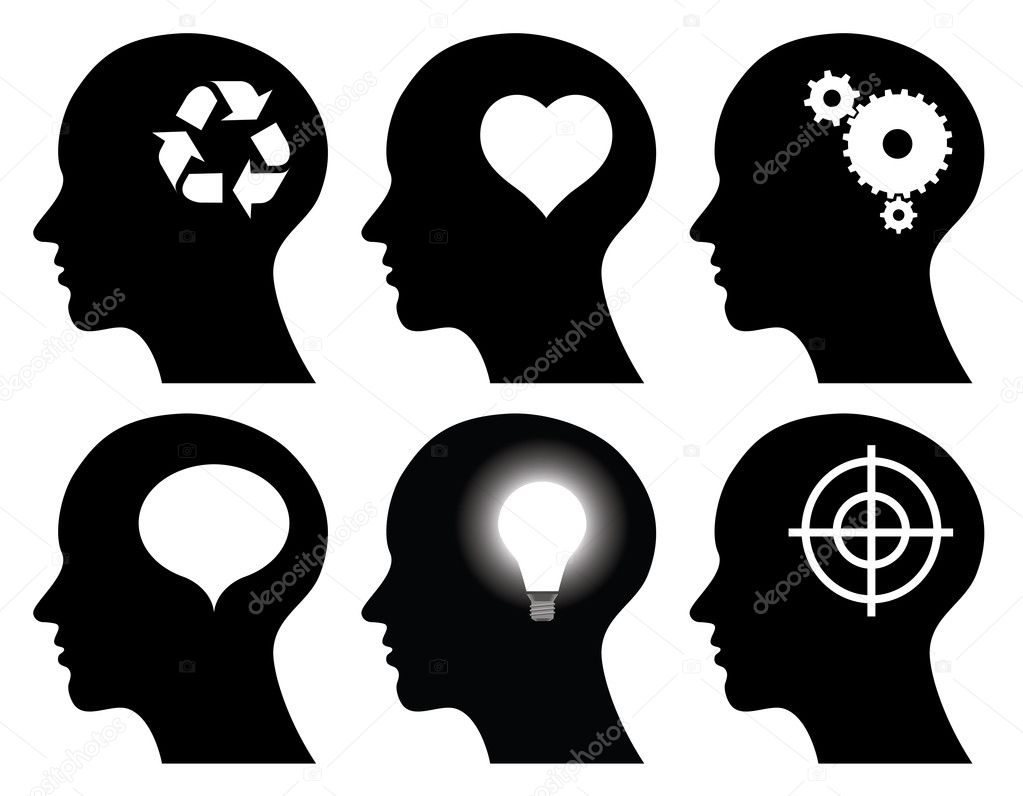 Black head profiles with idea symbols